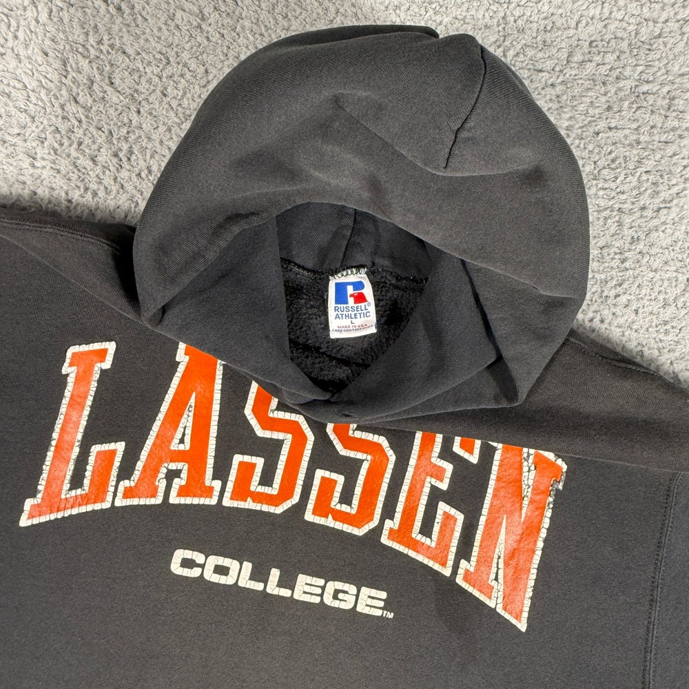 Vintage 90s Lassen College Hoodie Size Large Russell Athletic Sweatshirt Cali